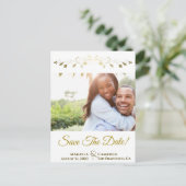 ヴィンテージ金ゴールドの花嫁結婚式の日付写真を保存 案内ポストカード (スタンド正面)