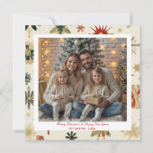 ヴィンテージ金ゴールドの雪片のパターン写真 シーズンカード (正面)