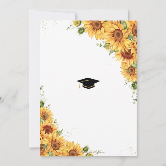 ヴィンテージ金ゴールドひまわり黄色フローラ卒業 招待状 (裏面)