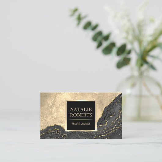 ヴィンテージ金ゴールドアガテメイクアップアーティストヘア美しいサロン 名刺 (スタンド正面)