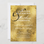 ヴィンテージ金ゴールドアンティークオールドワールド結婚マップ 招待状 (正面)