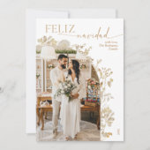 ヴィンテージ金ゴールドアーチ写真Feliz Navidad シーズンカード (正面)