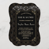 ヴィンテージ金ゴールドアールデコフルーアデリスブライダルシャワー 招待状 (正面/裏面)