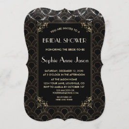 ヴィンテージ金ゴールドアールデコフルーアデリスブライダルシャワー 招待状