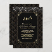 ヴィンテージ金ゴールドアールデコフルーアデリス結婚ズ詳細 招待状 (正面/裏面)