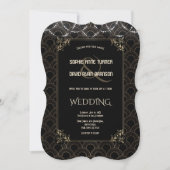 ヴィンテージ金ゴールドアールデコフルーアデリス結婚ズ 招待状 (正面)