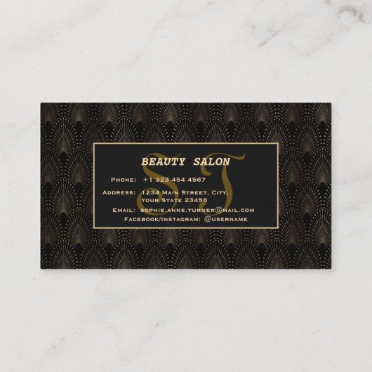 ヴィンテージ金ゴールドアールデコモノグラムメイクアップアーティスト 名刺 (裏面)