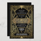 ヴィンテージ金ゴールドアールデコリハーサルディナー招待状 招待状 (正面/裏面)