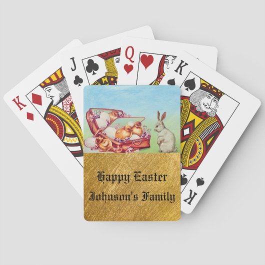 ヴィンテージ金ゴールドイースターウサギ卵と雛 トランプ (裏面)
