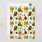 ヴィンテージ金ゴールドイースターエッグガーデンシックズバニー ポストカード (正面/裏面)