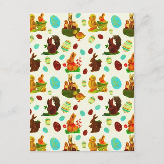 ヴィンテージ金ゴールドイースターエッグガーデンシックズバニー ポストカード (正面)