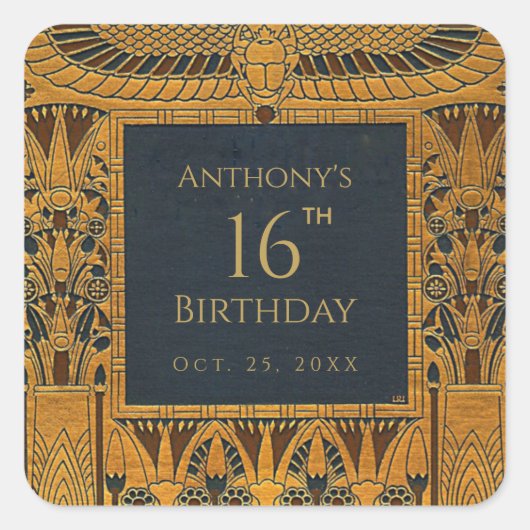 ヴィンテージ金ゴールドエジプトをテーマにした誕生日ブエレガントルー スクエアシール (正面)