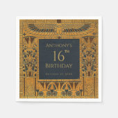 ヴィンテージ金ゴールドエジプトをテーマにした誕生日ブエレガントルー スタンダードカクテルナプキン (正面)