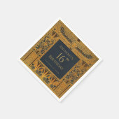 ヴィンテージ金ゴールドエジプトをテーマにした誕生日ブエレガントルー スタンダードカクテルナプキン (角)