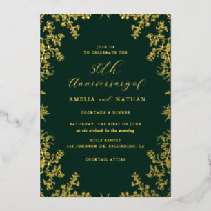 ヴィンテージ金ゴールドエメラルド50周年記念パーティー 箔招待状