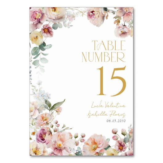 ヴィンテージ金ゴールドエレガントフローラピンク誕生日 テーブルナンバー (正面)