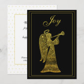 ヴィンテージ金ゴールドエンジェルオンブラックジョイクリスマス シーズンカード (正面/裏面)