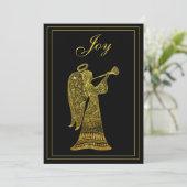 ヴィンテージ金ゴールドエンジェルオンブラックジョイクリスマス シーズンカード (スタンド正面)