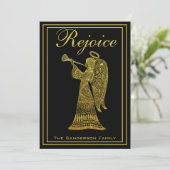 ヴィンテージ金ゴールドエンジェルオンブラックリジェスクリスマス シーズンカード (スタンド正面)