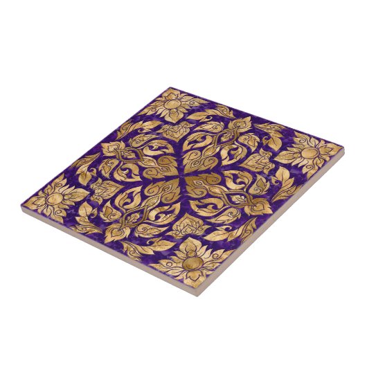 ヴィンテージ金ゴールドオンアメジストパープルタイオーナメント タイル (側面)
