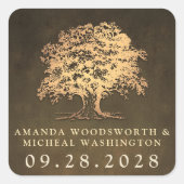 ヴィンテージ金ゴールドオークツリー結婚式の引き出物シール スクエアシール (正面)