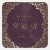 ヴィンテージ金ゴールドオーナメントサンキュー結婚ズ スクエアシール (正面)