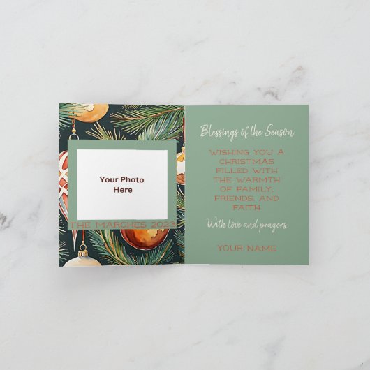 ヴィンテージ金ゴールドオーナメント写真&クラフトクリスマス カード (内部)