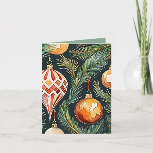 ヴィンテージ金ゴールドオーナメント写真&クラフトクリスマス カード (正面)