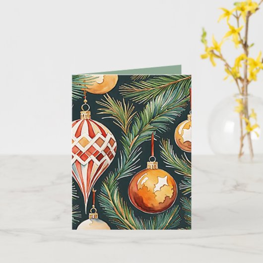 ヴィンテージ金ゴールドオーナメント写真&クラフトクリスマス カード (黄色い花)