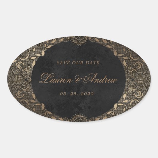 ヴィンテージ金ゴールドオーナメント日付ステッカーの保存 楕円形シール (正面)