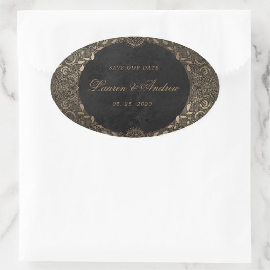 ヴィンテージ金ゴールドオーナメント日付ステッカーの保存 楕円形シール (バッグ)