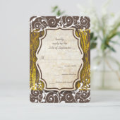 ヴィンテージ金ゴールドオールドバーンウッドスワール結婚ズ 出欠カード (スタンド正面)