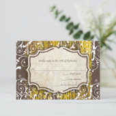ヴィンテージ金ゴールドオールドバーンウッドスワール結婚ズ 出欠カード (スタンド正面)
