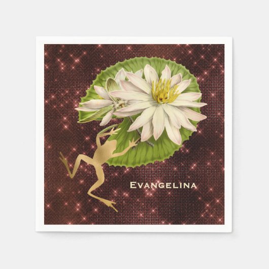 ヴィンテージ金ゴールドカエル百合足フローラ スタンダードカクテルナプキン (正面)