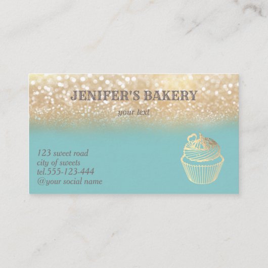 ヴィンテージ金ゴールドキラキラかわいいカップケーキベーカリー 名刺 (裏面)