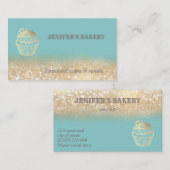 ヴィンテージ金ゴールドキラキラかわいいカップケーキベーカリー 名刺 (正面/裏面)