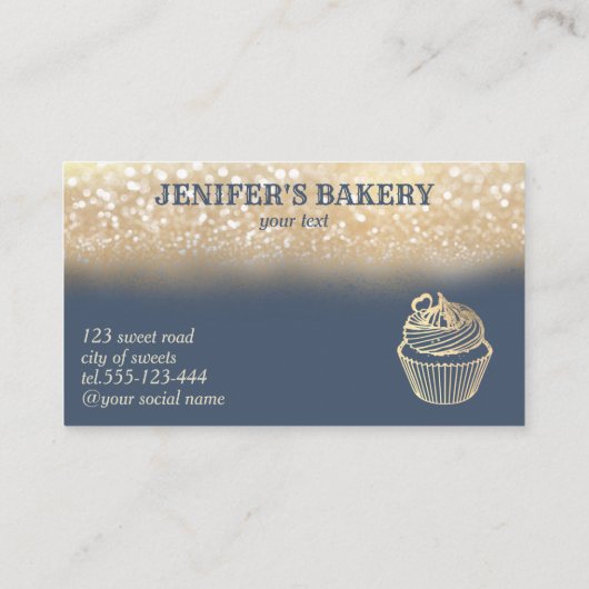 ヴィンテージ金ゴールドキラキラかわいいカップケーキベーカリー 名刺 (裏面)