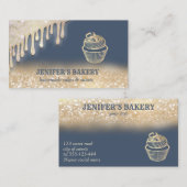 ヴィンテージ金ゴールドキラキラかわいいカップケーキベーカリー 名刺 (正面/裏面)