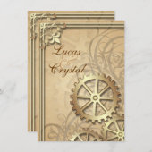 ヴィンテージ金ゴールドギアスチームパンク結婚式招待状 招待状 (正面/裏面)