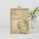 ヴィンテージ金ゴールドギアスチームパンク結婚式招待状 招待状 (スタンド正面)