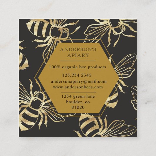 ヴィンテージ金ゴールドクイーンビーアピール スクエア名刺 (裏面)