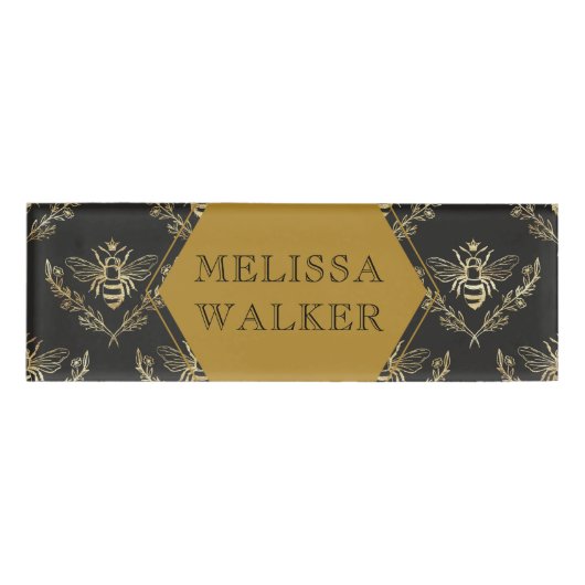 ヴィンテージ金ゴールドクイーンビーア類単行図 名札 (正面)