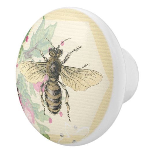 ヴィンテージ金ゴールドクイーンビーレッドローズ&グリーンリー セラミックノブ (右)