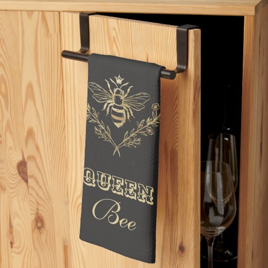 ヴィンテージ金ゴールドクイーンビー キッチンタオル (三つ折り)