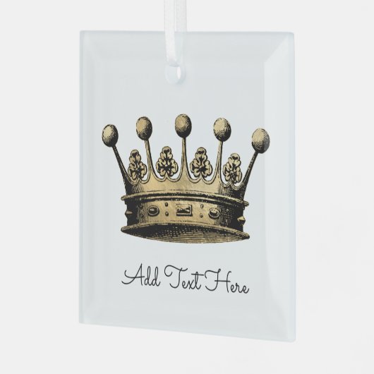 ヴィンテージ金ゴールドクラウンカスタム文字ロイヤリティ ガラスオーナメント (正面左)