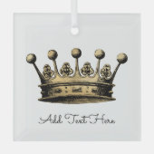 ヴィンテージ金ゴールドクラウンカスタム文字ロイヤリティ ガラスオーナメント (正面)