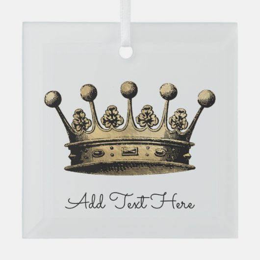 ヴィンテージ金ゴールドクラウンカスタム文字ロイヤリティ ガラスオーナメント (正面)
