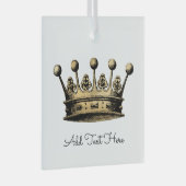 ヴィンテージ金ゴールドクラウンカスタム文字ロイヤリティ ガラスオーナメント (正面右)