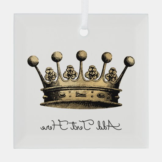 ヴィンテージ金ゴールドクラウンカスタム文字ロイヤリティ ガラスオーナメント (裏面)