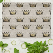 ヴィンテージ金ゴールドクラウンナチュラルリネンシックロイヤリティおもしろい キッチンタオル (折り畳み)